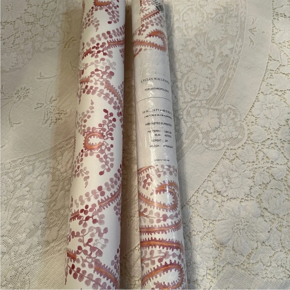 Single roll Anthropologie Lycian Wallpaper Mauve Purple White Boho Print 3 total